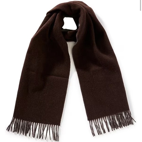 Hickey Freeman Solid Double Face Merino Wool Fringe Scarf Brown/Navy Reversible - Picture 1 of 16